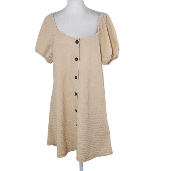 Sanctuary Dresses & Skirts - Sanctuary Cream Puffy Sleeve Mini Dress NWT Size Medium Cream Button-Up Dress